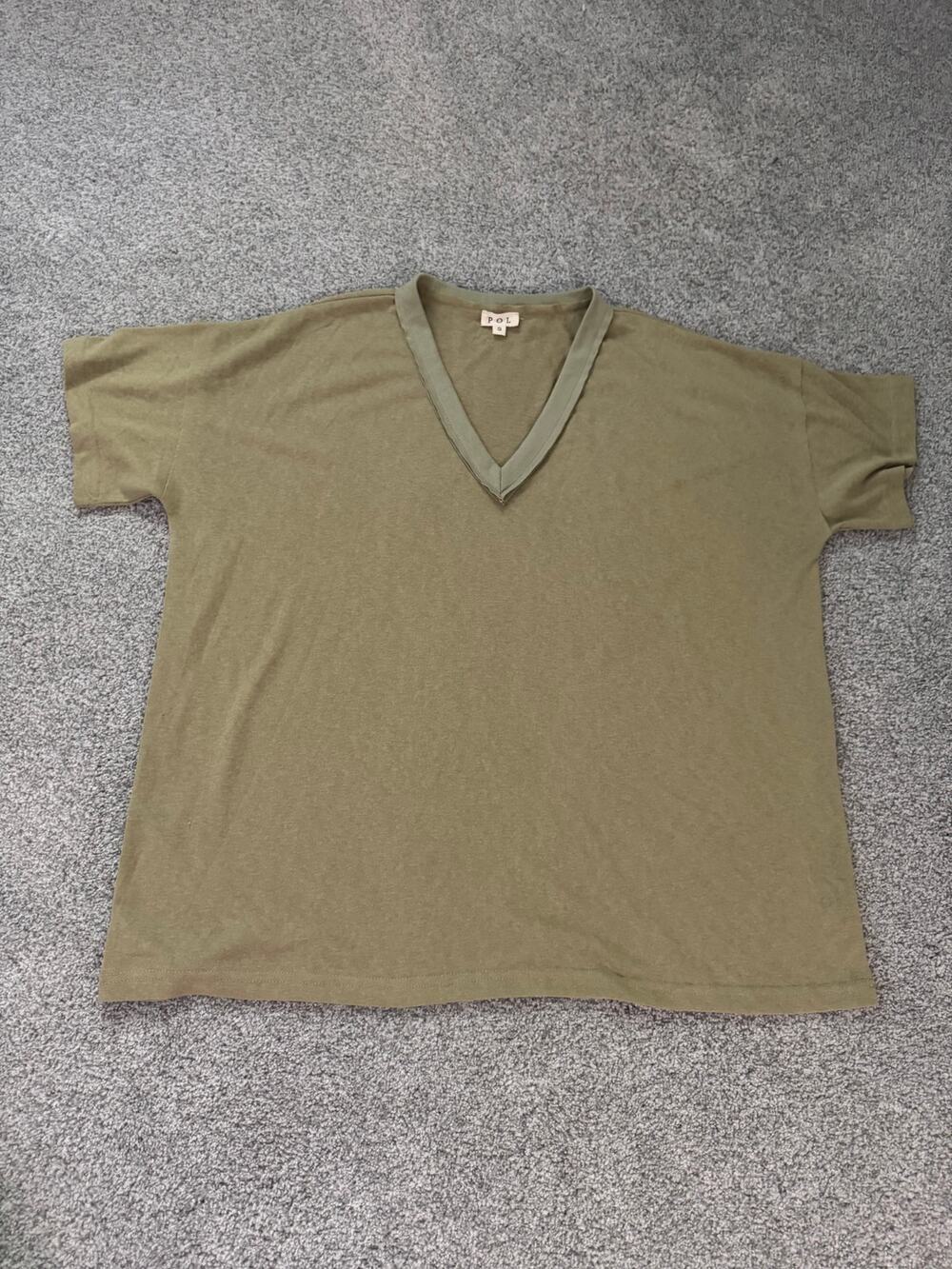 POL Olive Green V-Neck Women's Shirt